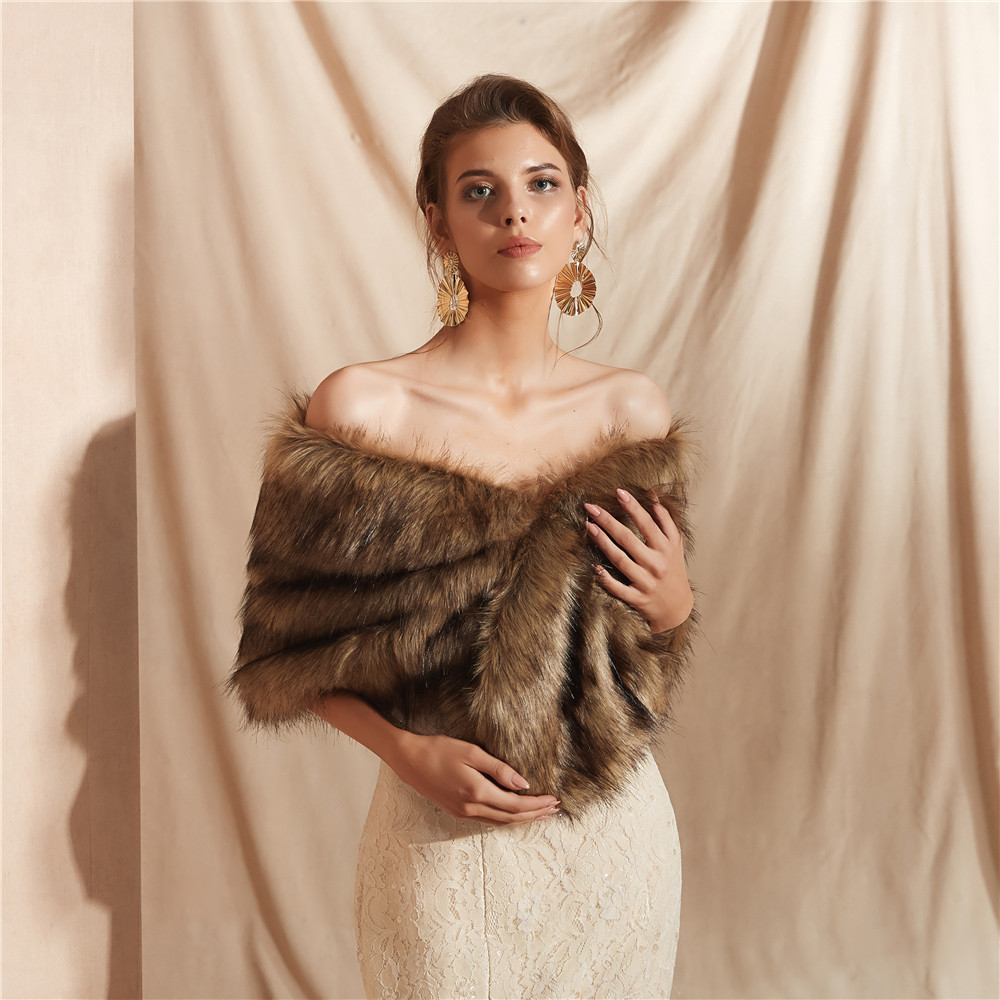 Faux Fur Wrap Shrug Stole Wedding Shawl Winter Bridal  Cover up